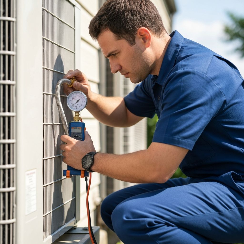 HVAC technician performing a 21-point AC tune-up and maintenance check in Broward County